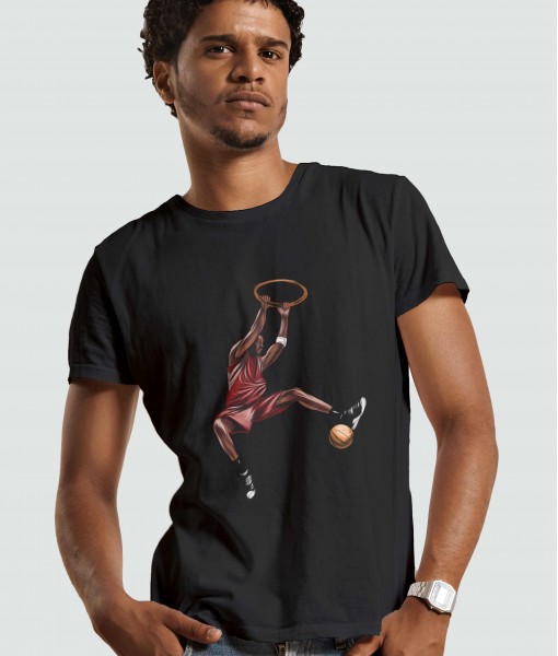 Мъжка тениска с щампа Спортни Илюстрации Basketball dunking player - TShirtArtShop.com